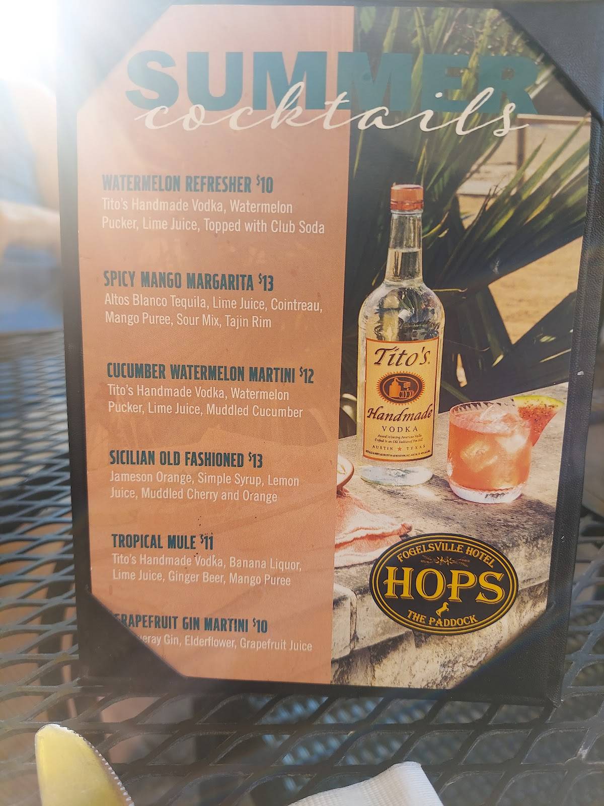 Menu at Hops Fogelsville Hotel pub & bar, Fogelsville
