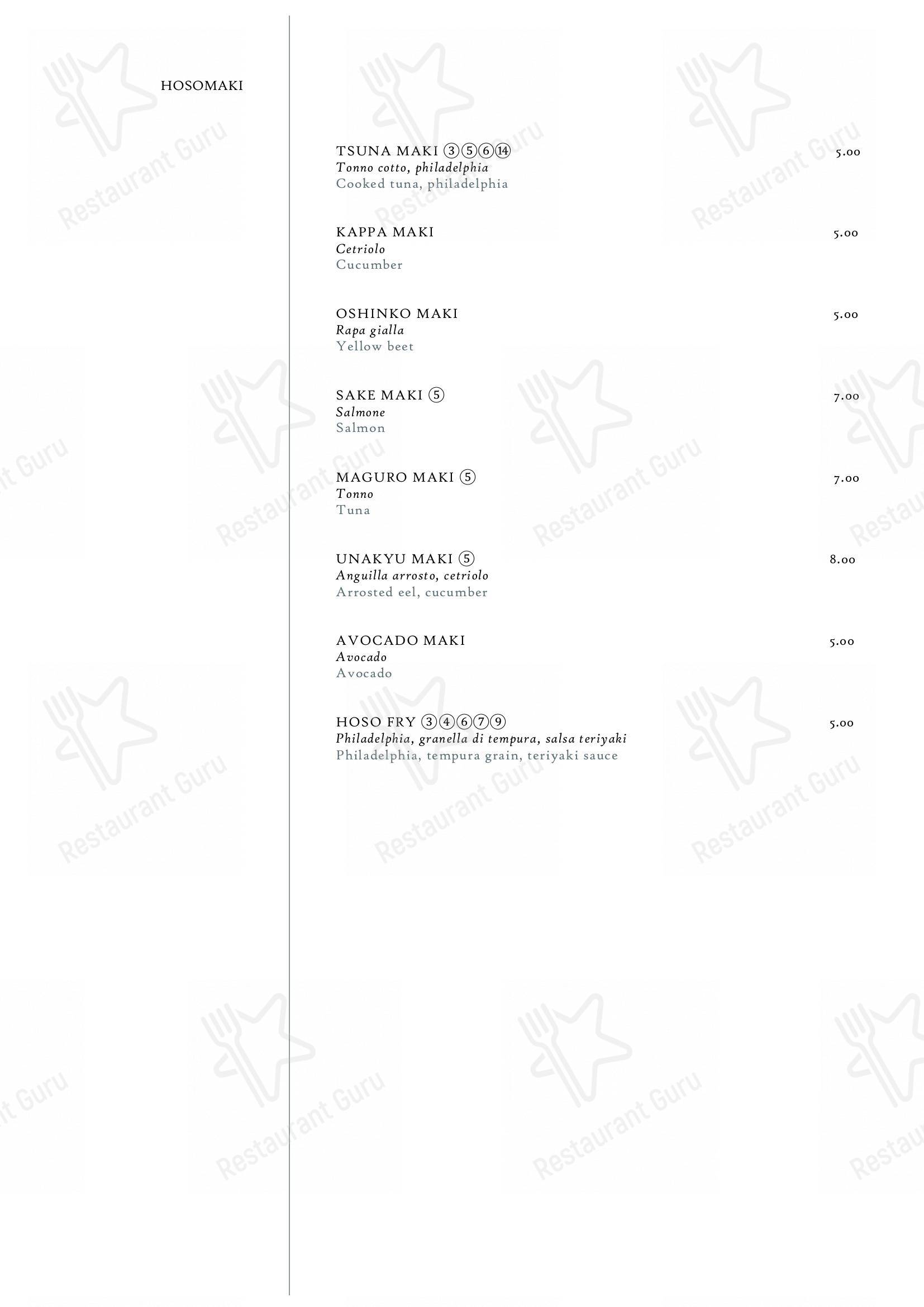 Menu per Hoseki in Firenze