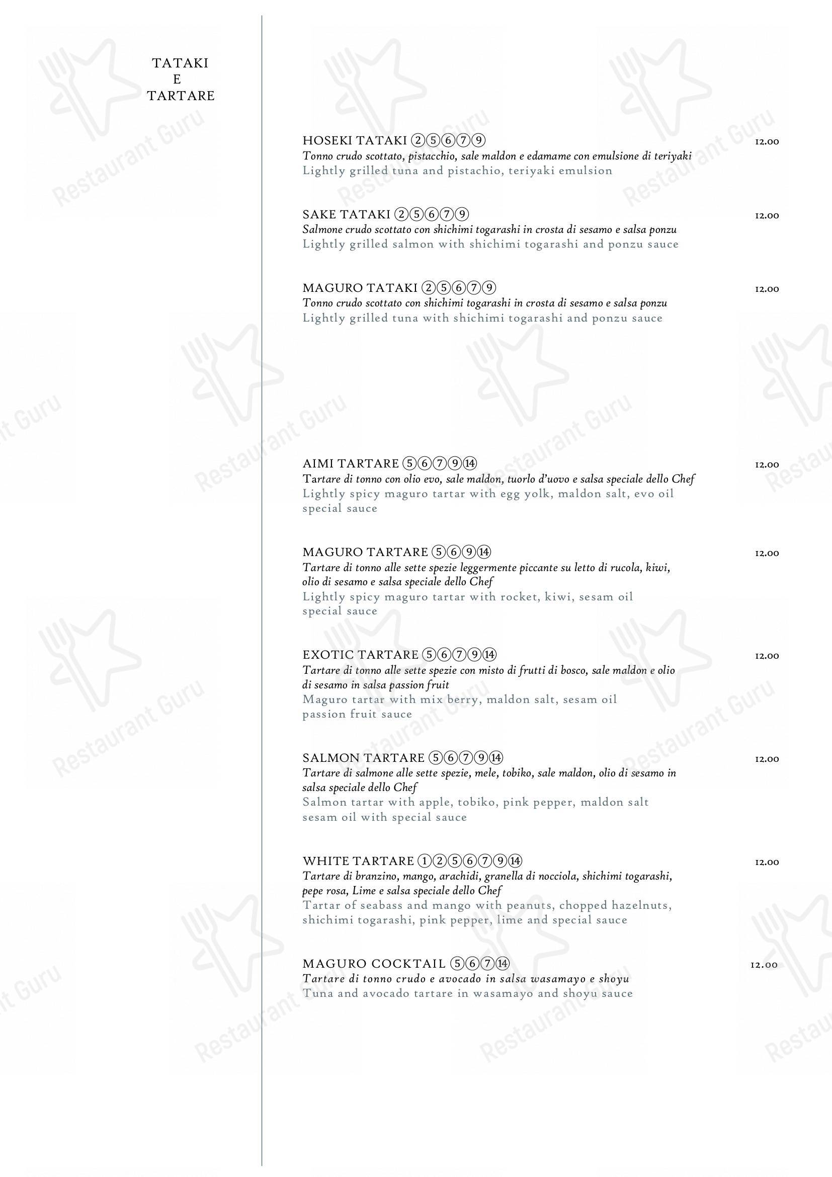 Menu per Hoseki ristorante