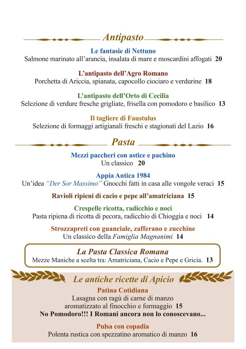 Menu di Hostaria Antica Roma 