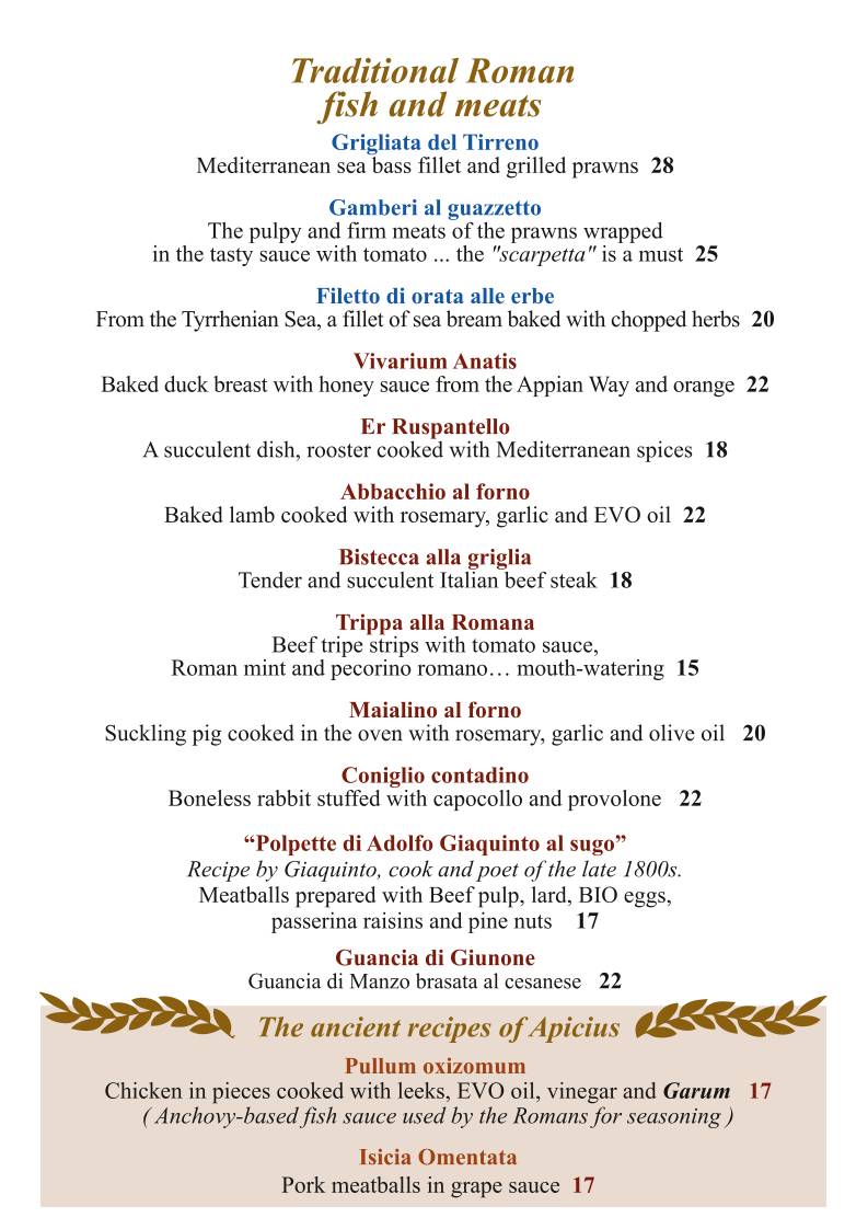 Menu di Hostaria Antica Roma 