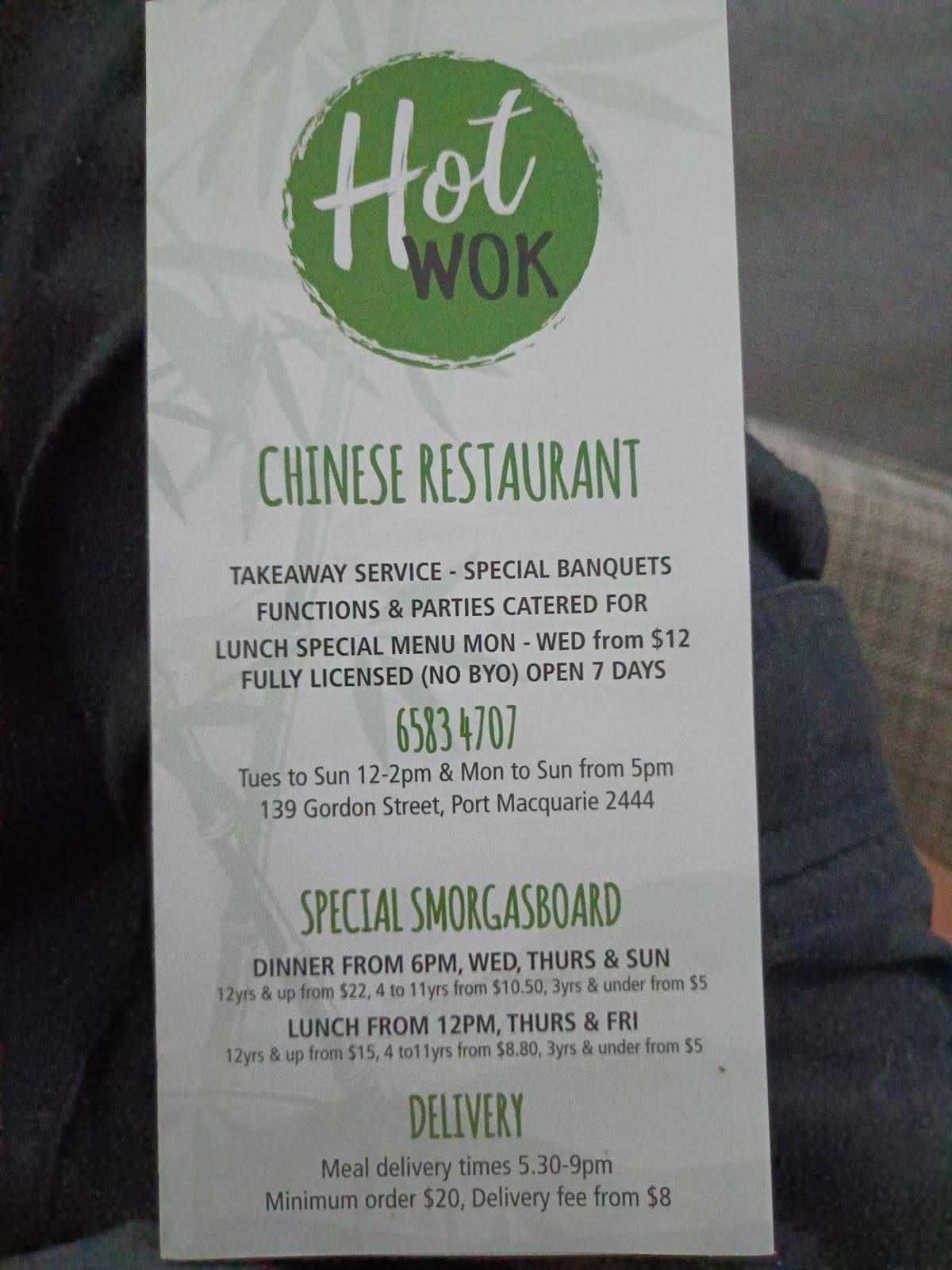Menu at Hot Wok Chinese Restaurant, Port Macquarie