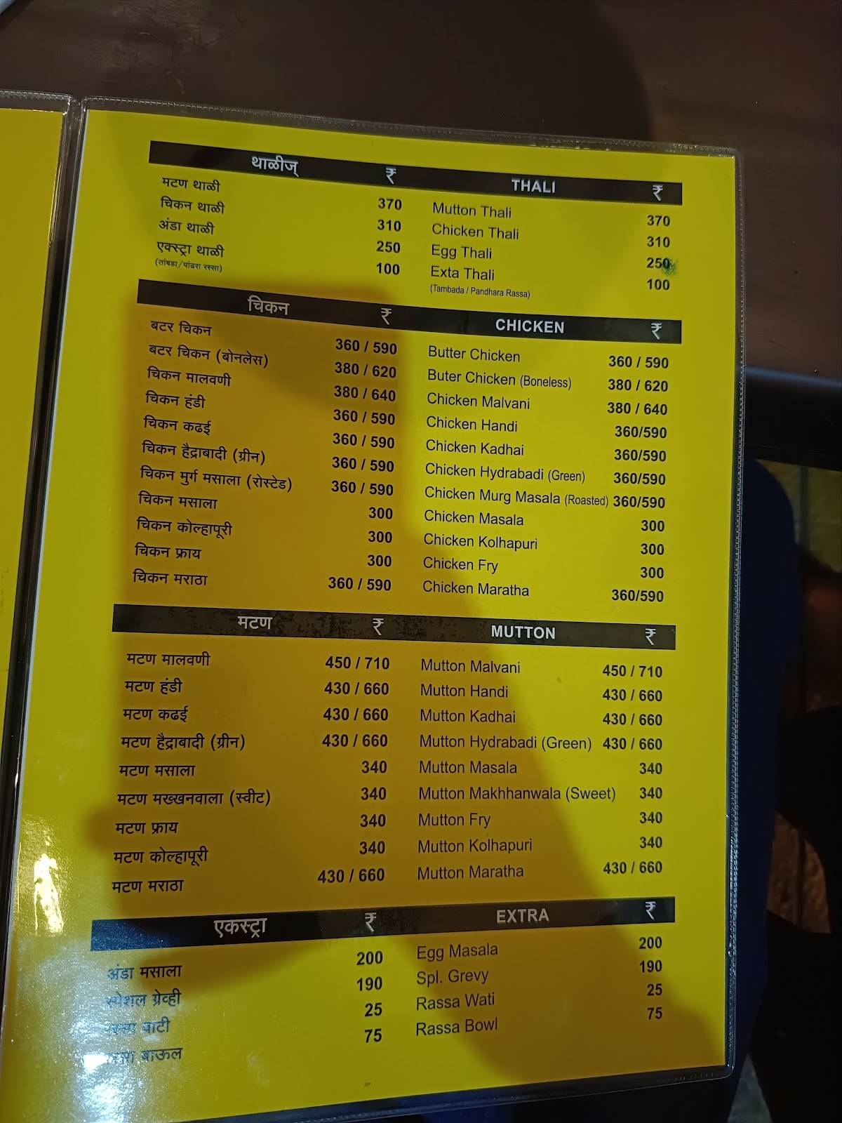 Hotel Manora menu