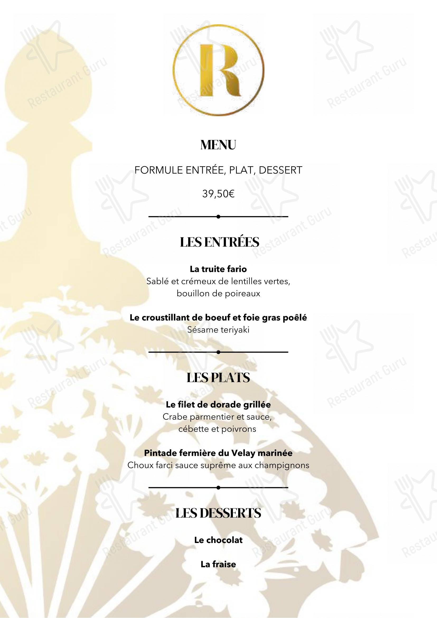 Menu pour Hôtel Le Régina - Le Puy en Velay - Menu