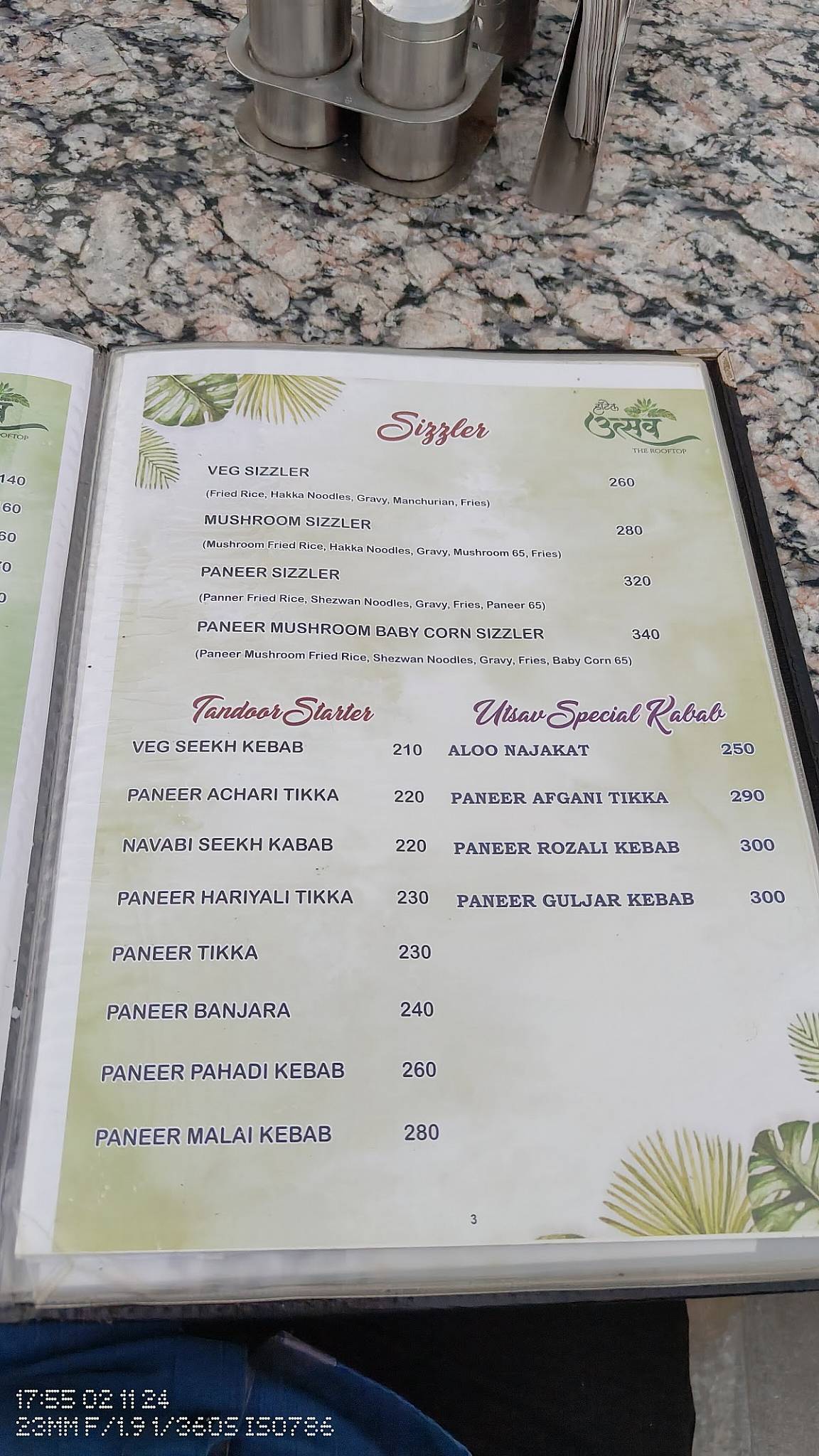 Hotel Utsav Rooftop menu