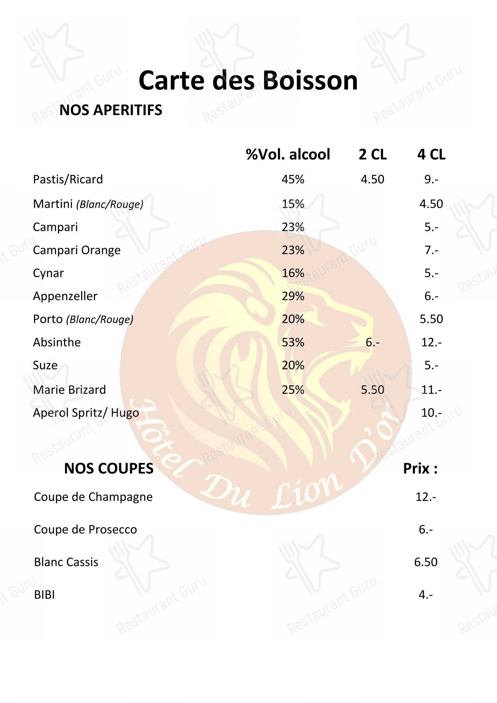 Основное меню per Hôtel du Lion d'Or in Vuarrens