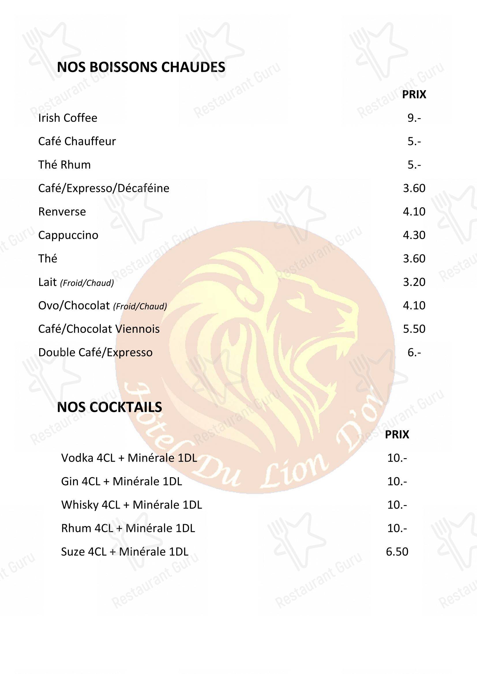 Основное меню per Hôtel du Lion d'Or in Vuarrens