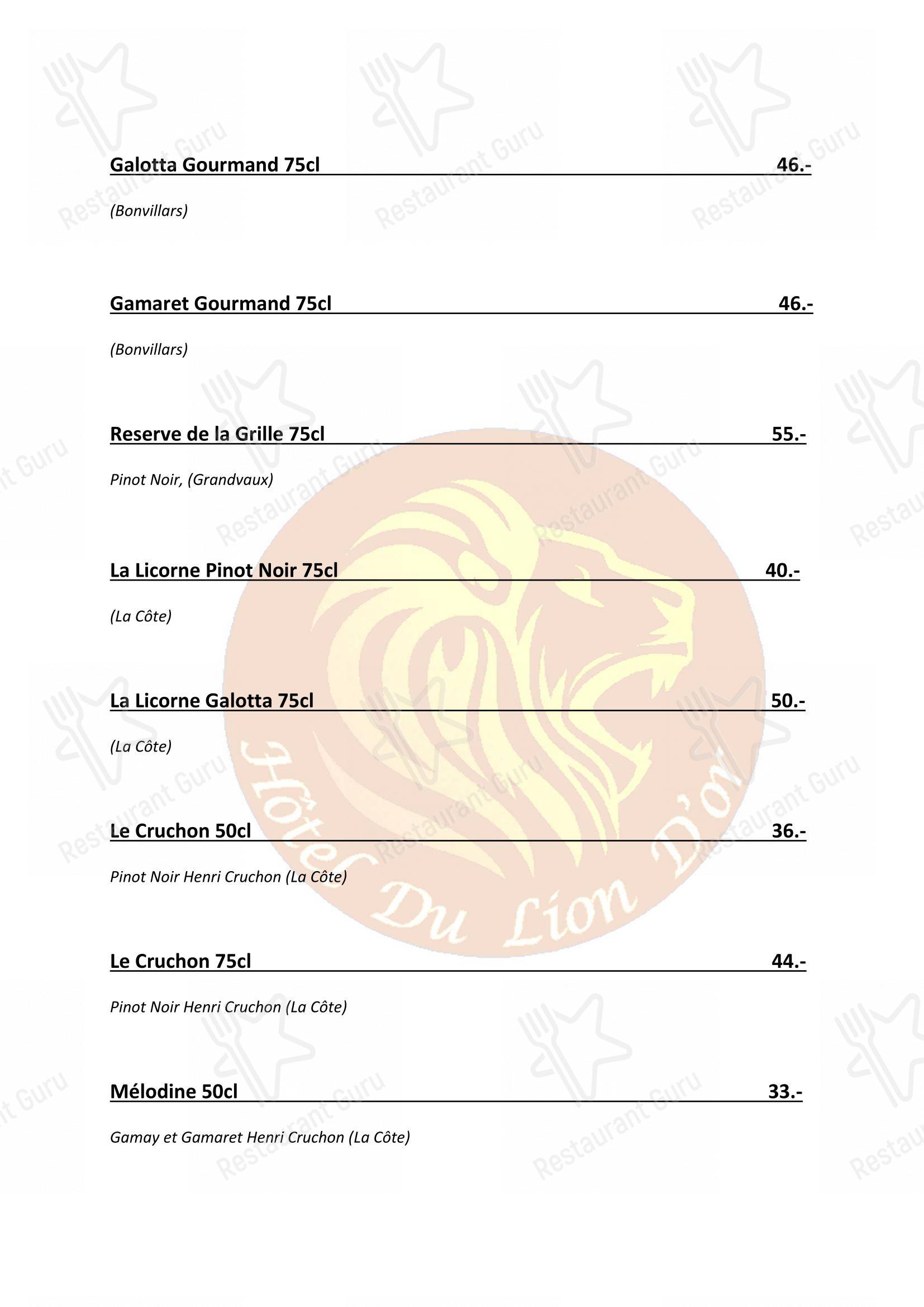Основное меню per Hôtel du Lion d'Or in Vuarrens