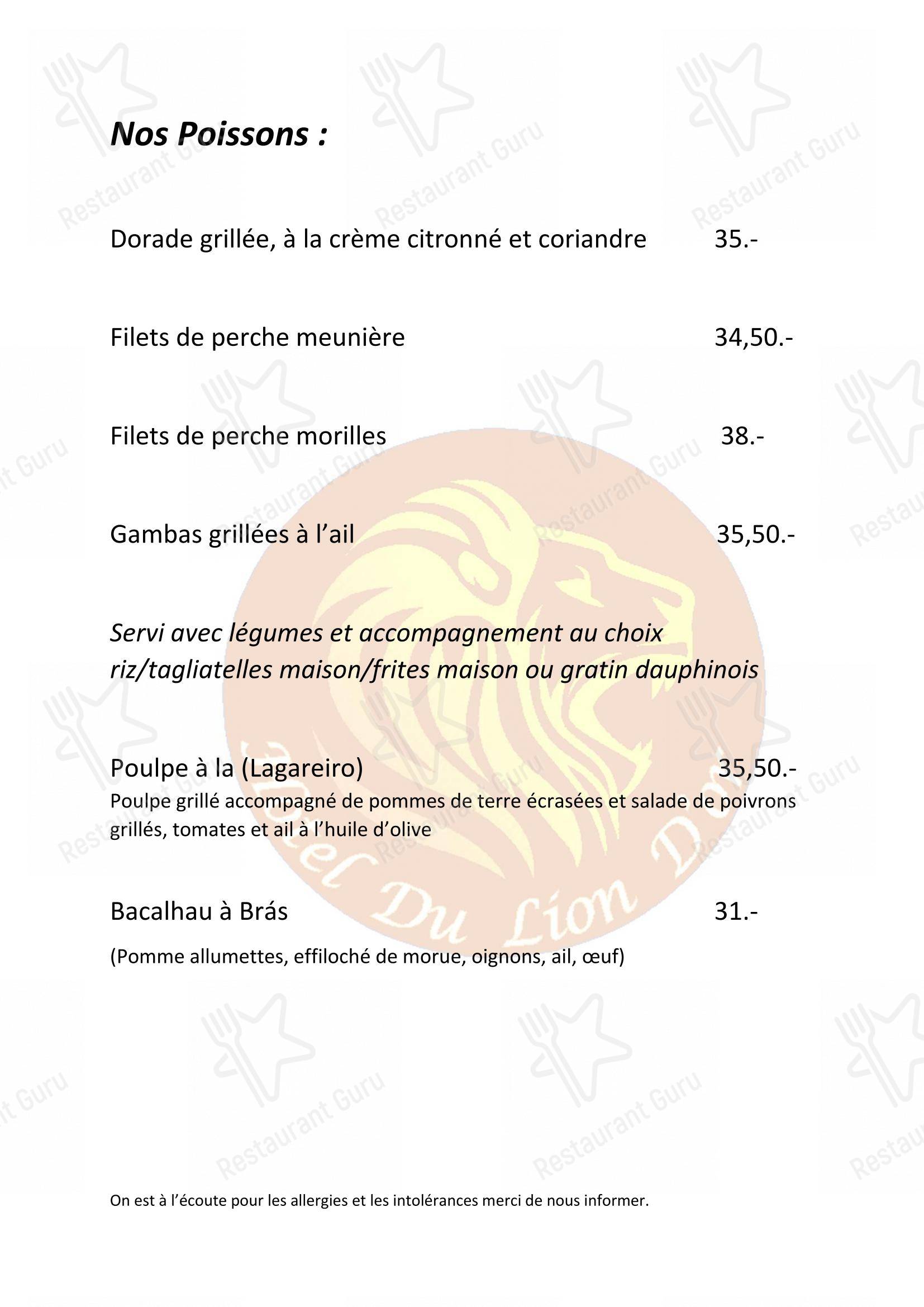 Menu di Hôtel du Lion d'Or - 菜单