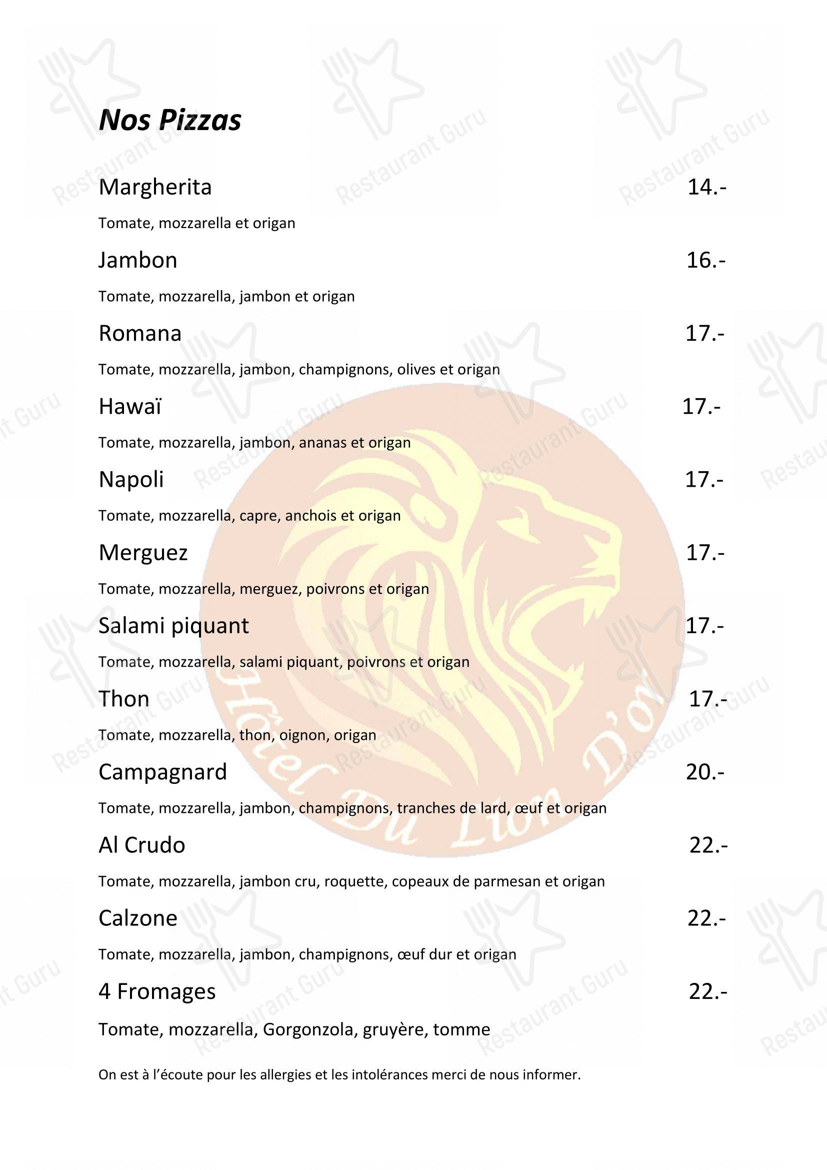 菜单 per Hôtel du Lion d'Or in Vuarrens