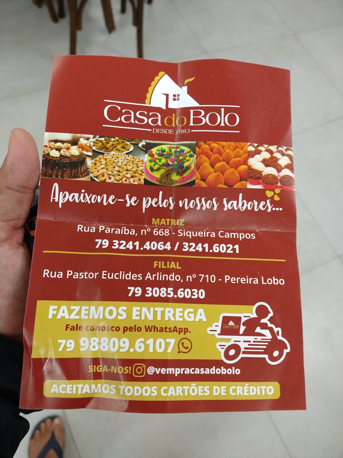 Casa Bolo cardápio