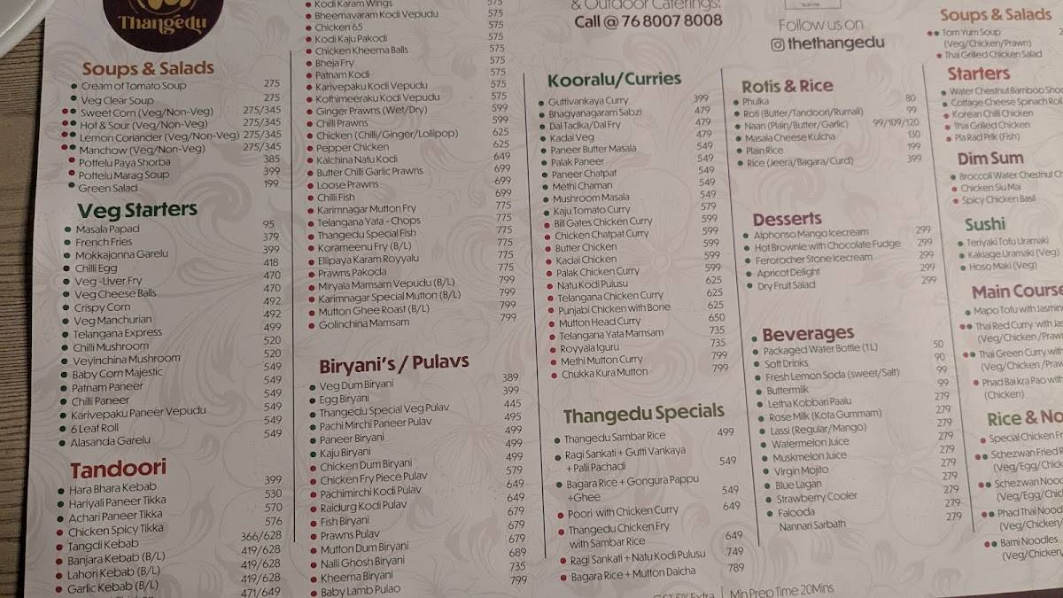 Thangedu menu