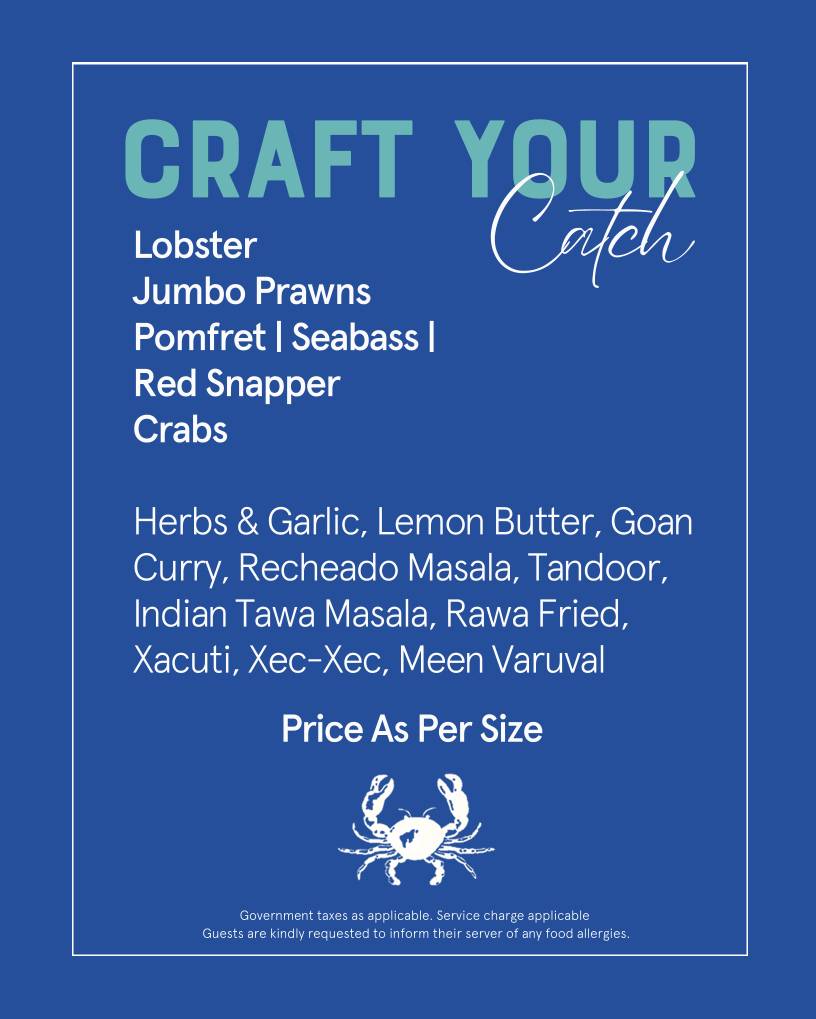 The Fisherman's Wharf, Hyderabad menu