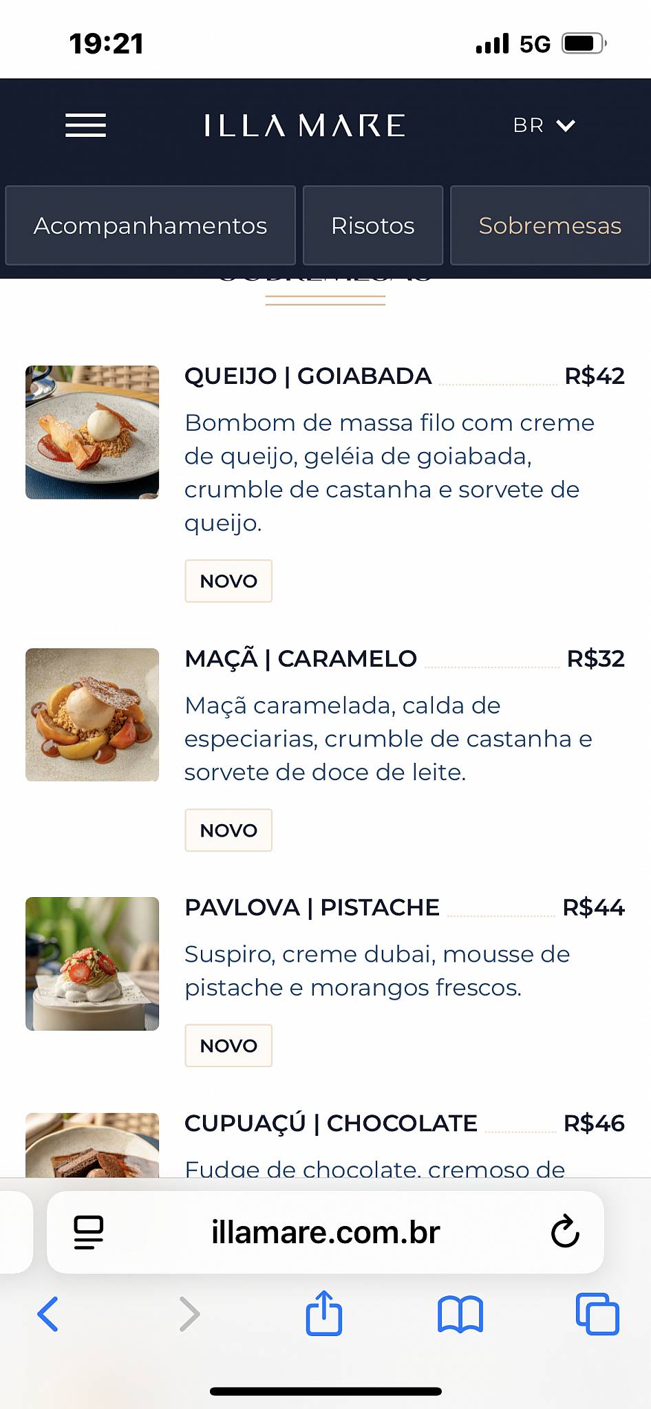 ILLA MARE cardápio