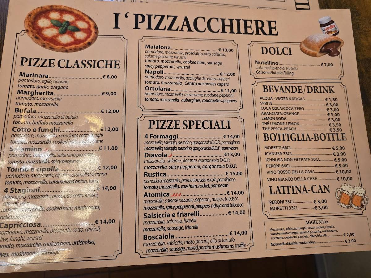 Menu di I'PIZZACCHIERE 