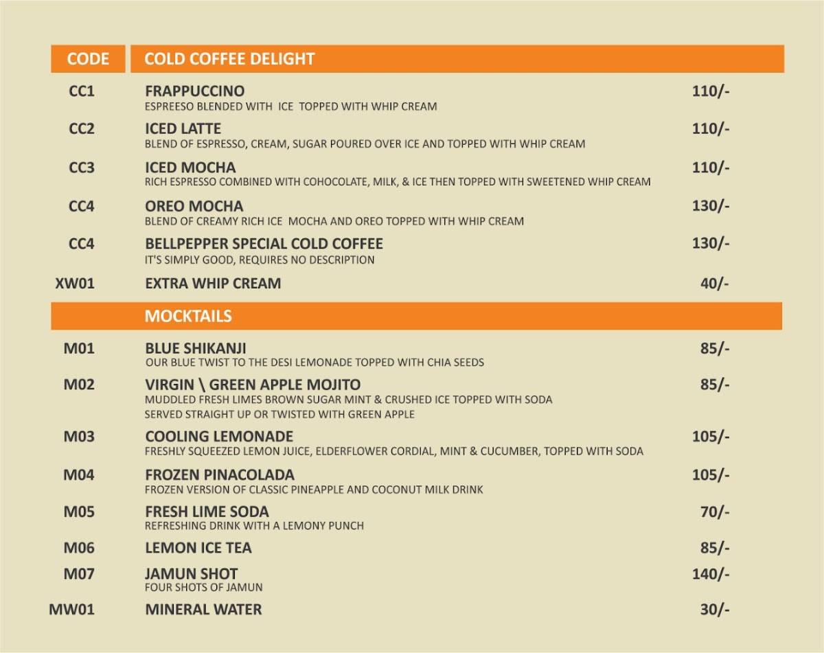 Bellpepper Restaurant menu