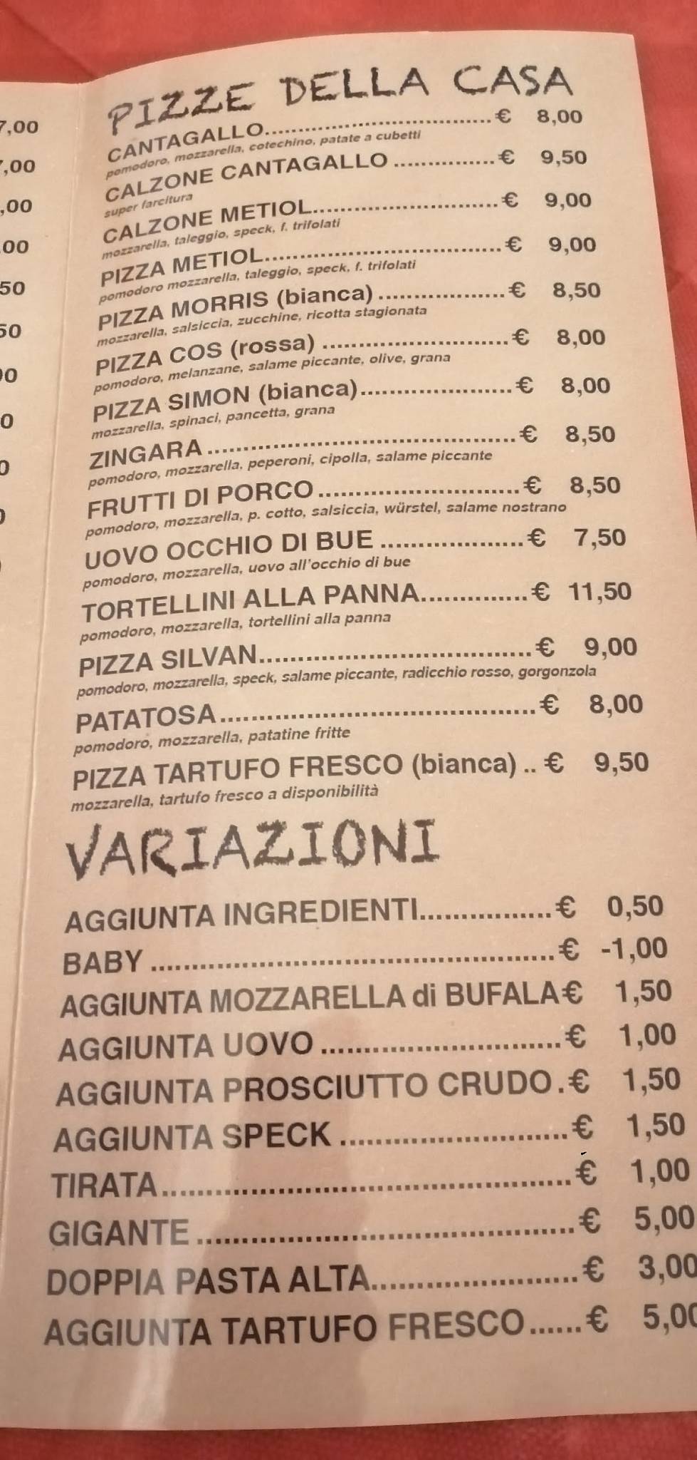Menu di Il Cantagallo 