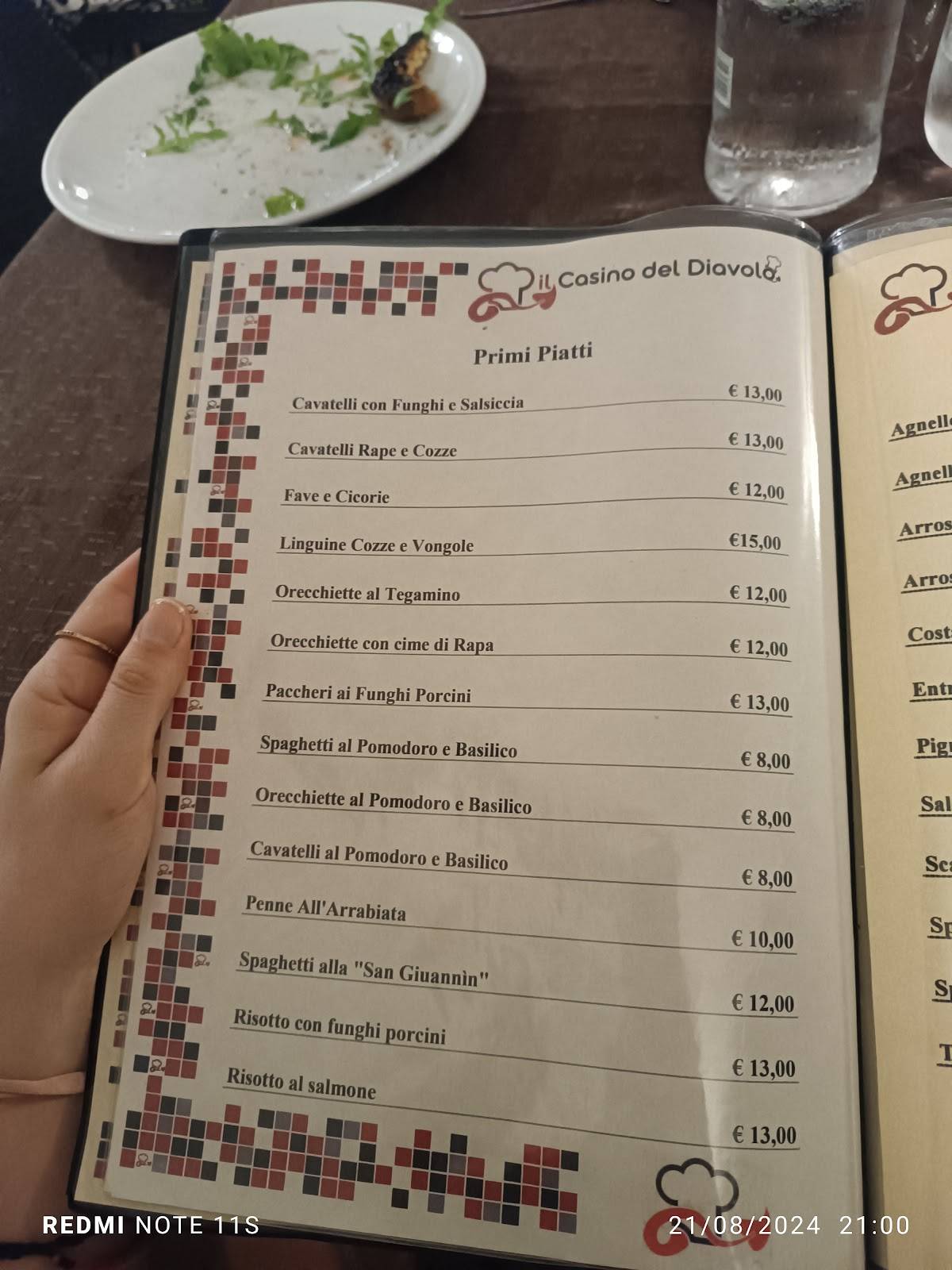 Menu di Il Casino del Diavolo 