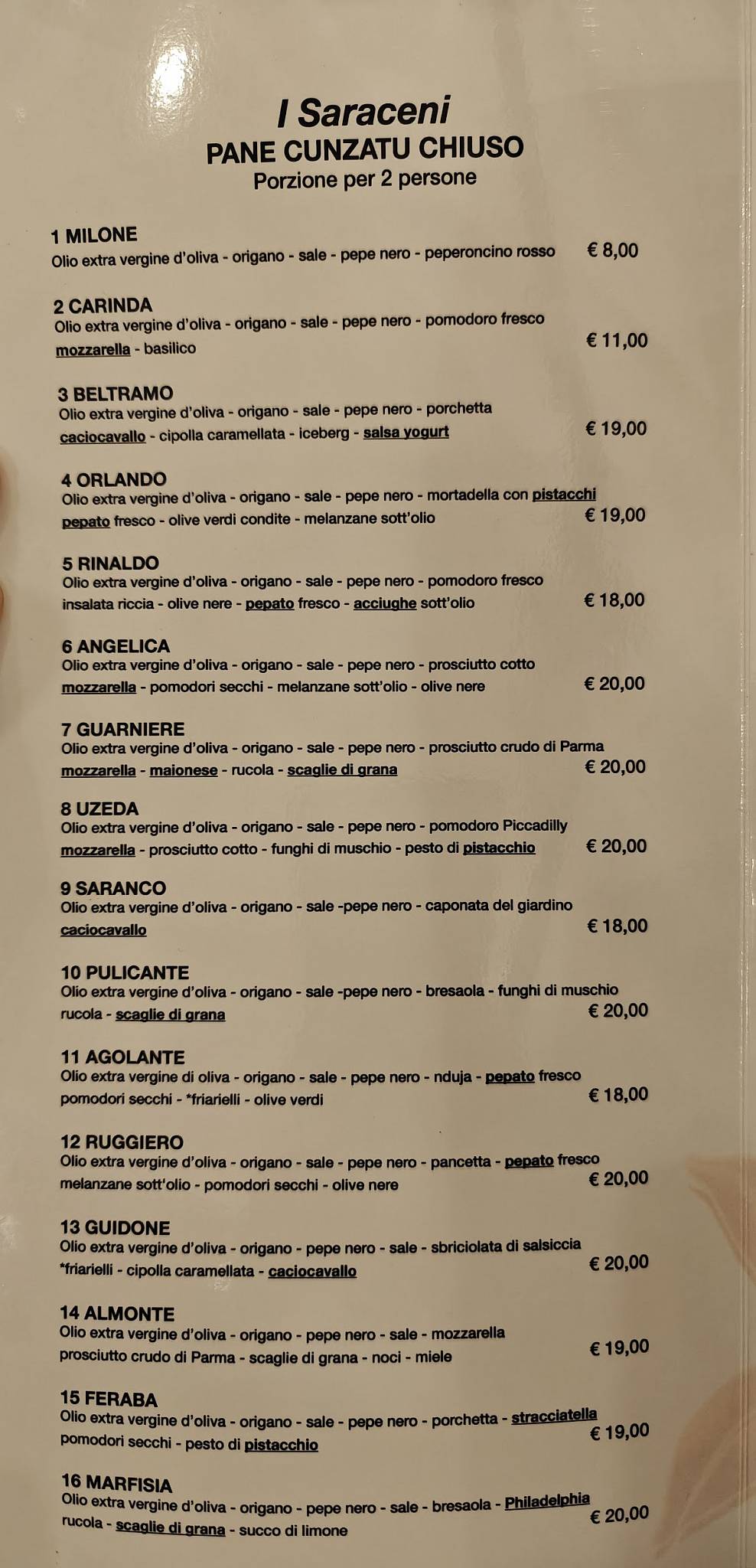 Menu di Il Giardino Saraceno PANE CUNZATU Roccalumera 