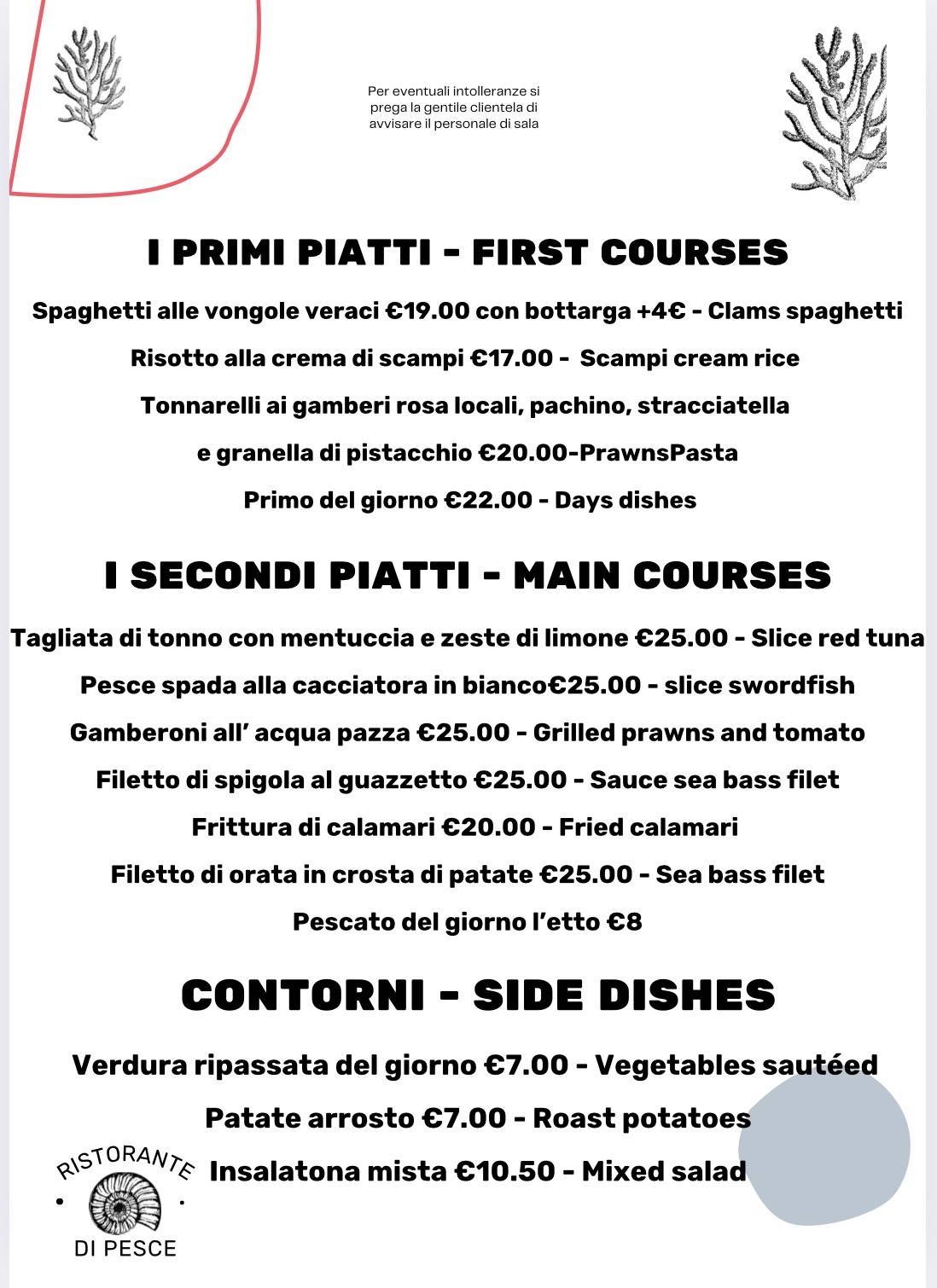 Menu de Il Ristoro