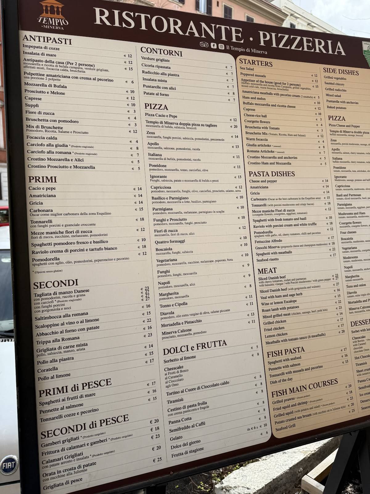 Menu di Il Tempio di Minerva 