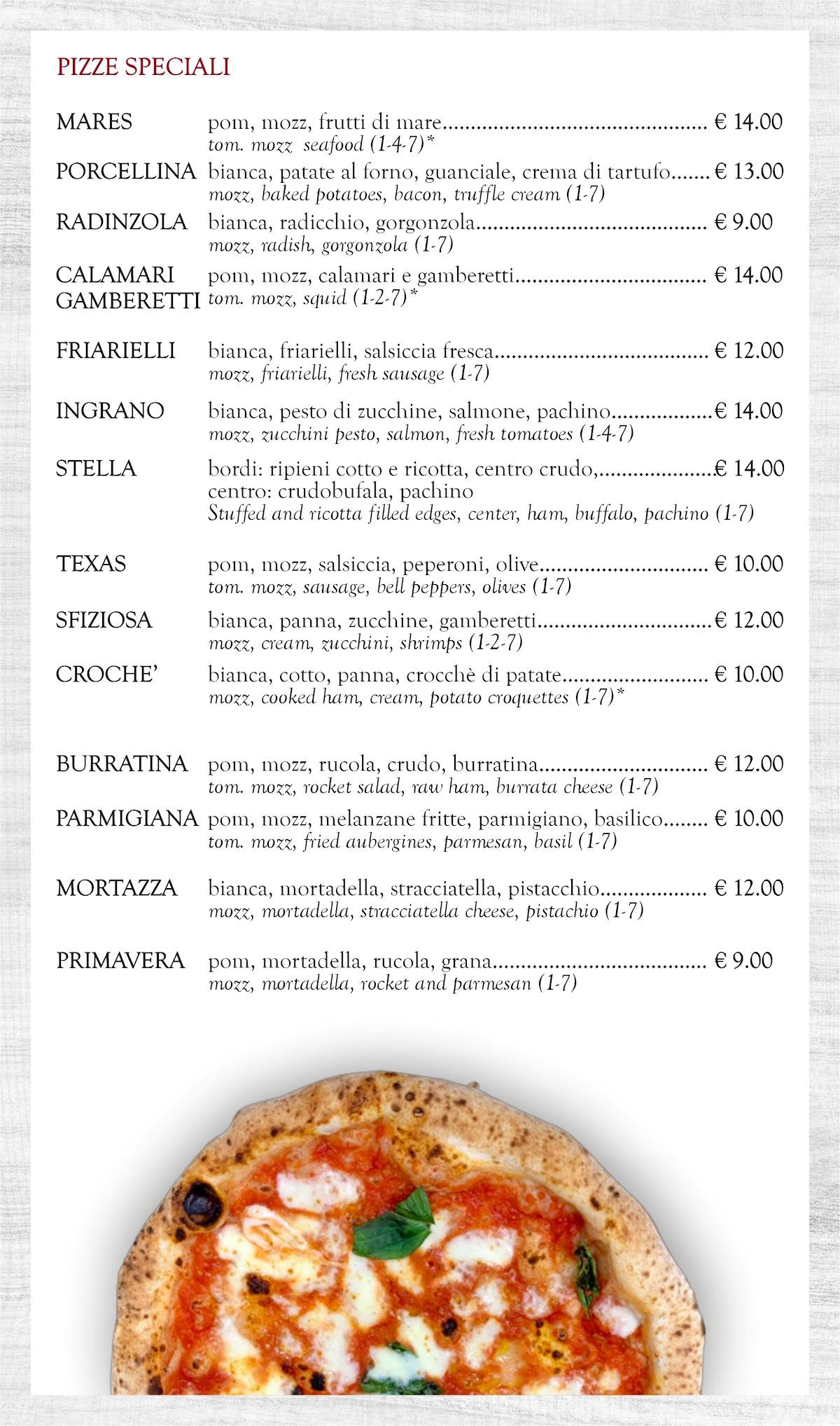 Menu di In Grano Pizzeria 