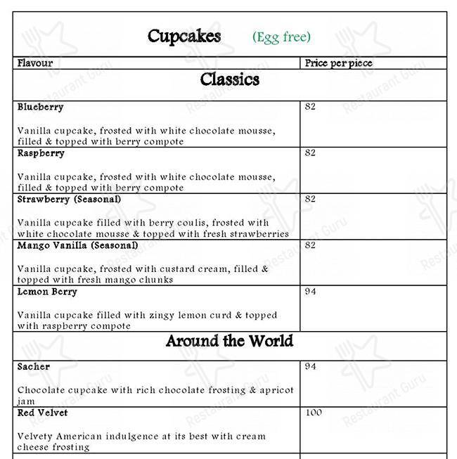 Peace of Cake menu