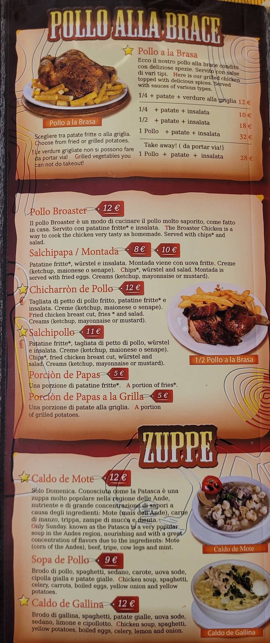 Menu de Inka Chicken