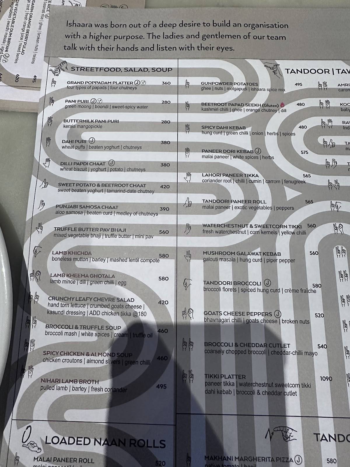 Ishaara menu