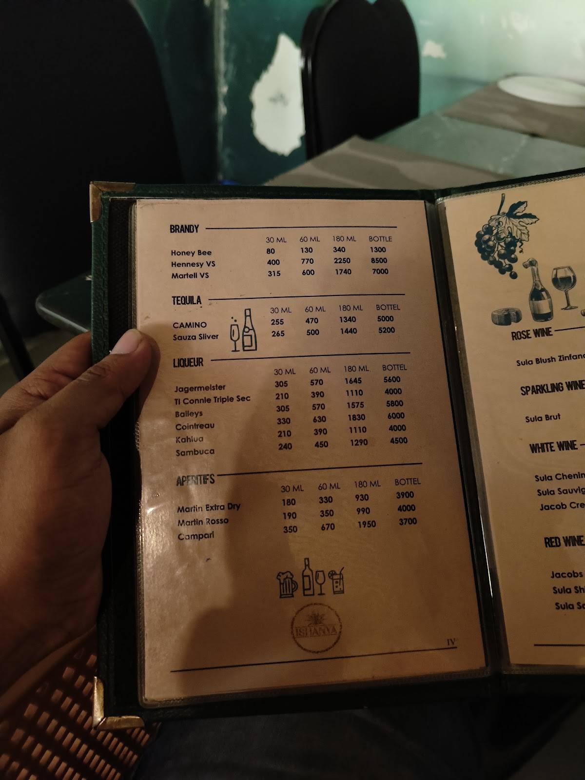 Ishanya Restaurant & Bar menu
