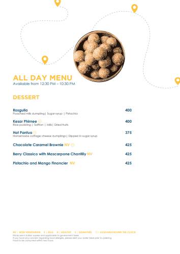 JW Marriott Hotel Kolkata menu