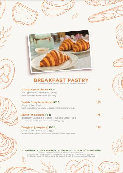 JW Marriott Hotel Kolkata menu