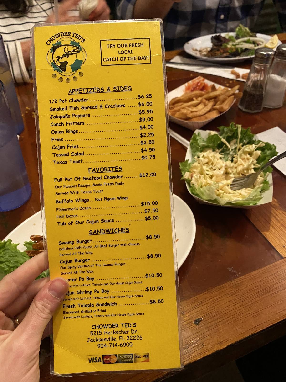 Menu at Chowder Ted's pub & bar, Jacksonville