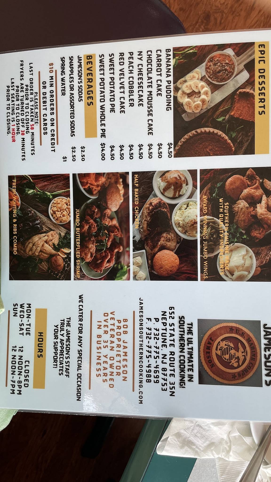 Menu at Jameson's Southern Cooking desserts, Neptune City