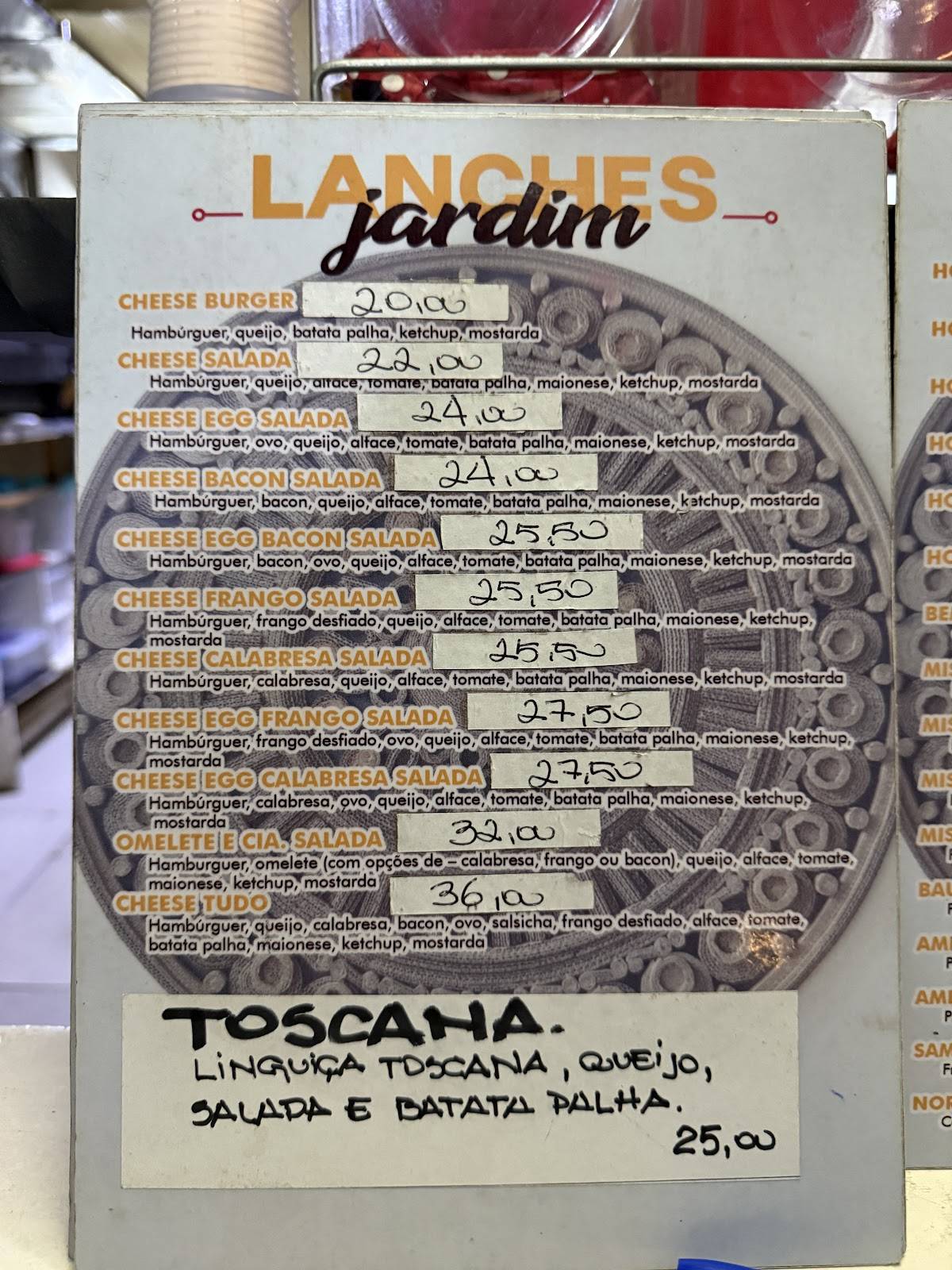 Jardim Lanches cardápio