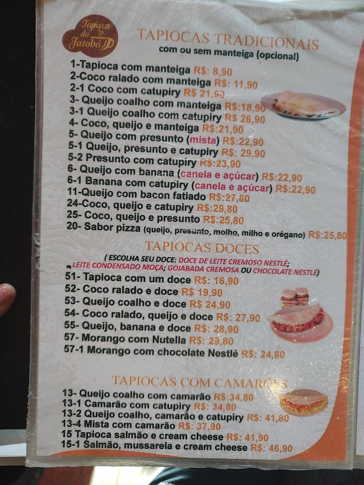 Tapioca do Jatobá cardápio