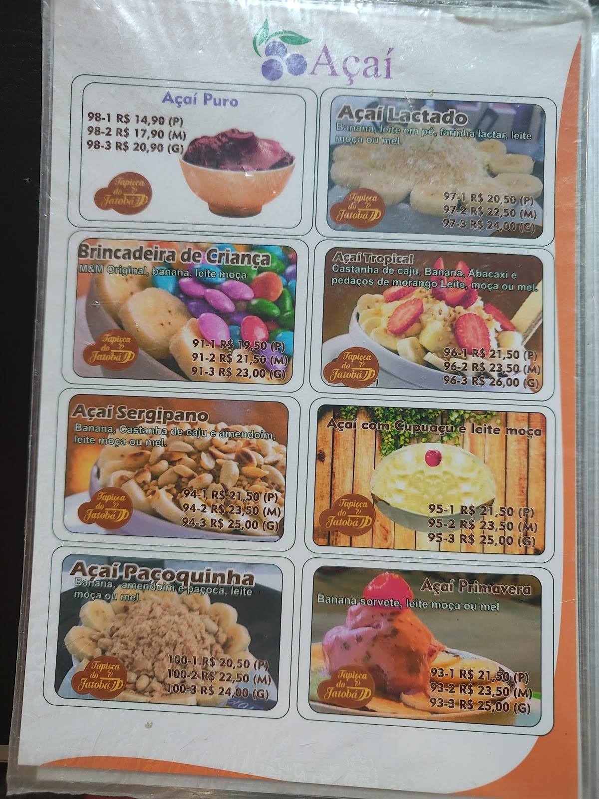 Tapioca do Jatobá cardápio