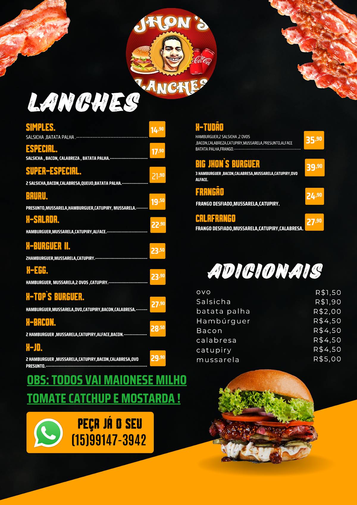 Jhons lanches cardápio