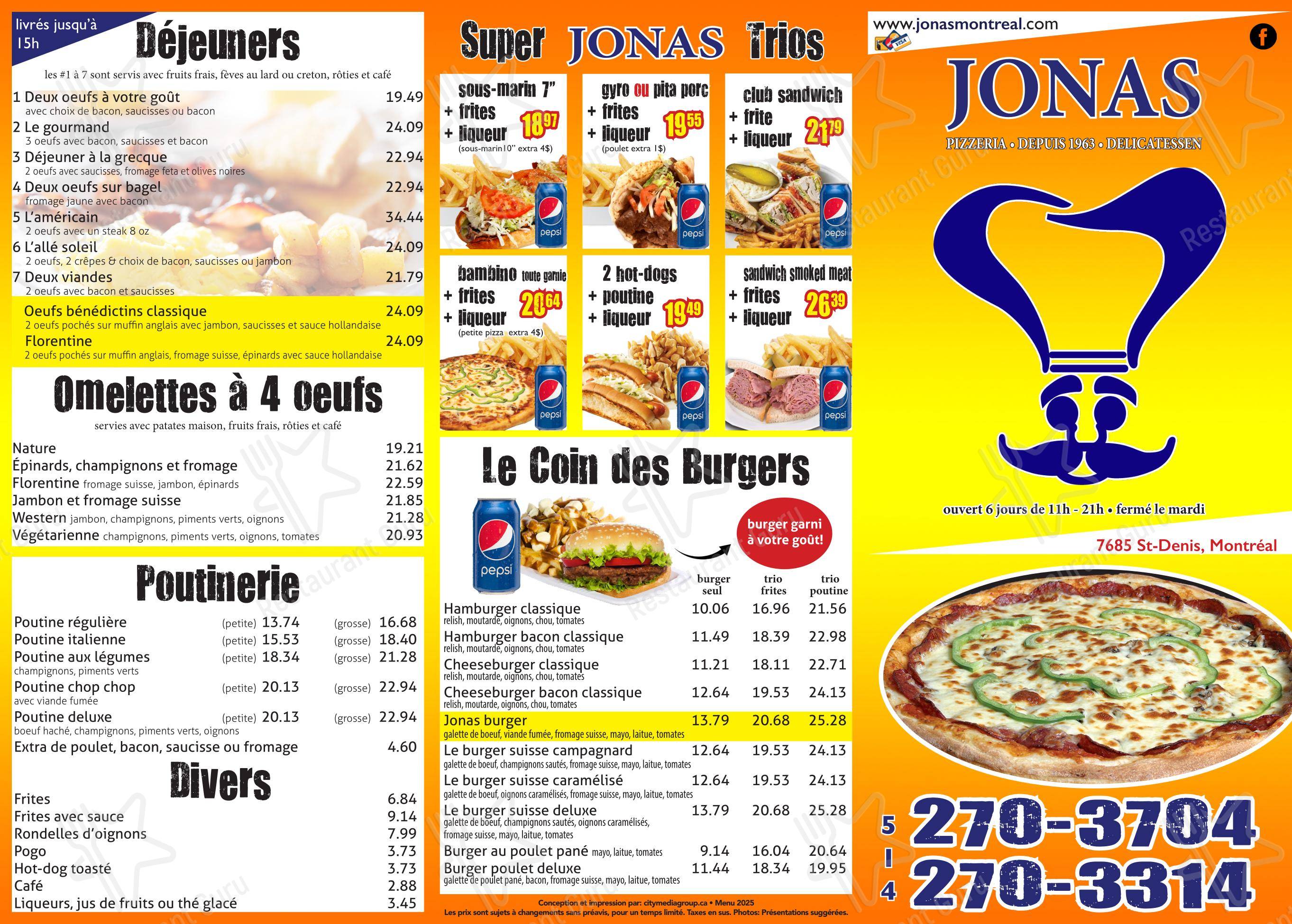 Menu pour Jonas dans Montréal