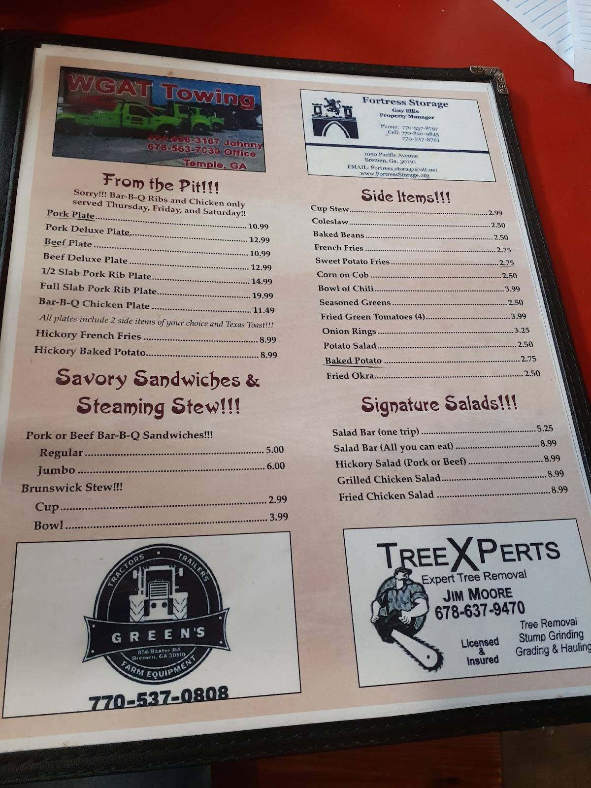 Menu at Jones Barbecue, Temple