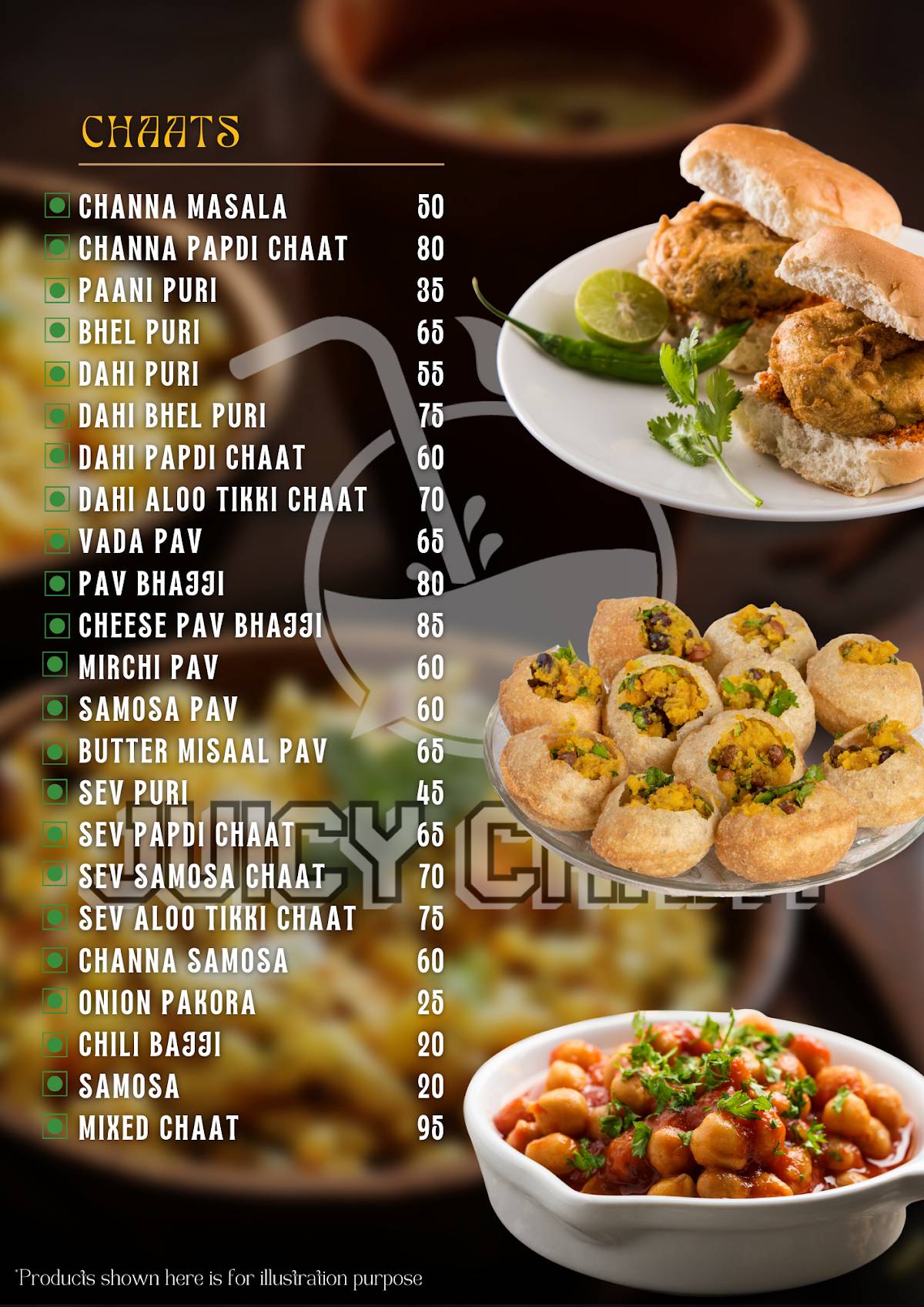 Juicy Chaat menu