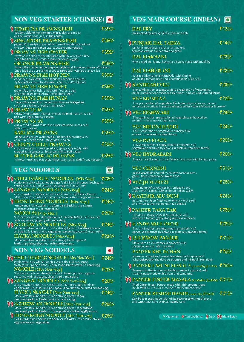 Julian Restaurant menu