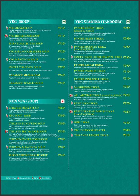 Julian Restaurant menu