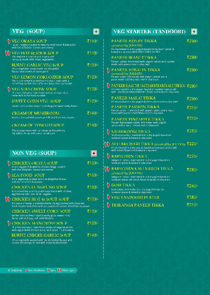 Julian Restaurant menu