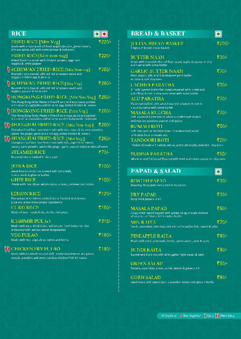 Julian Restaurant menu
