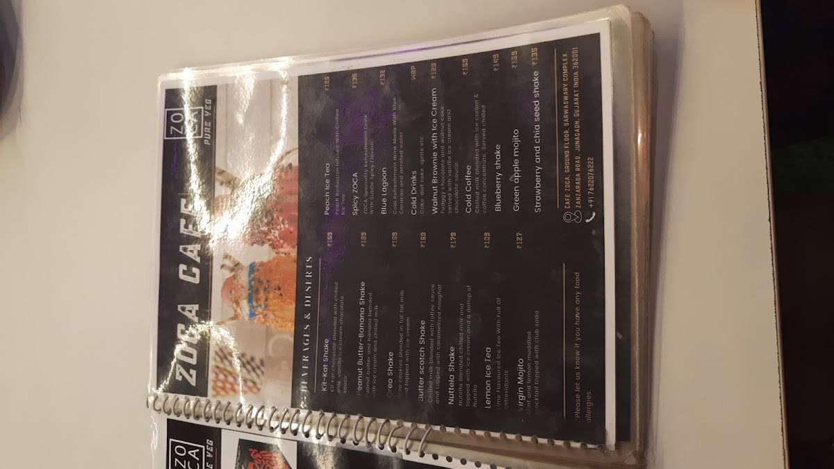 ZOCA Café menu