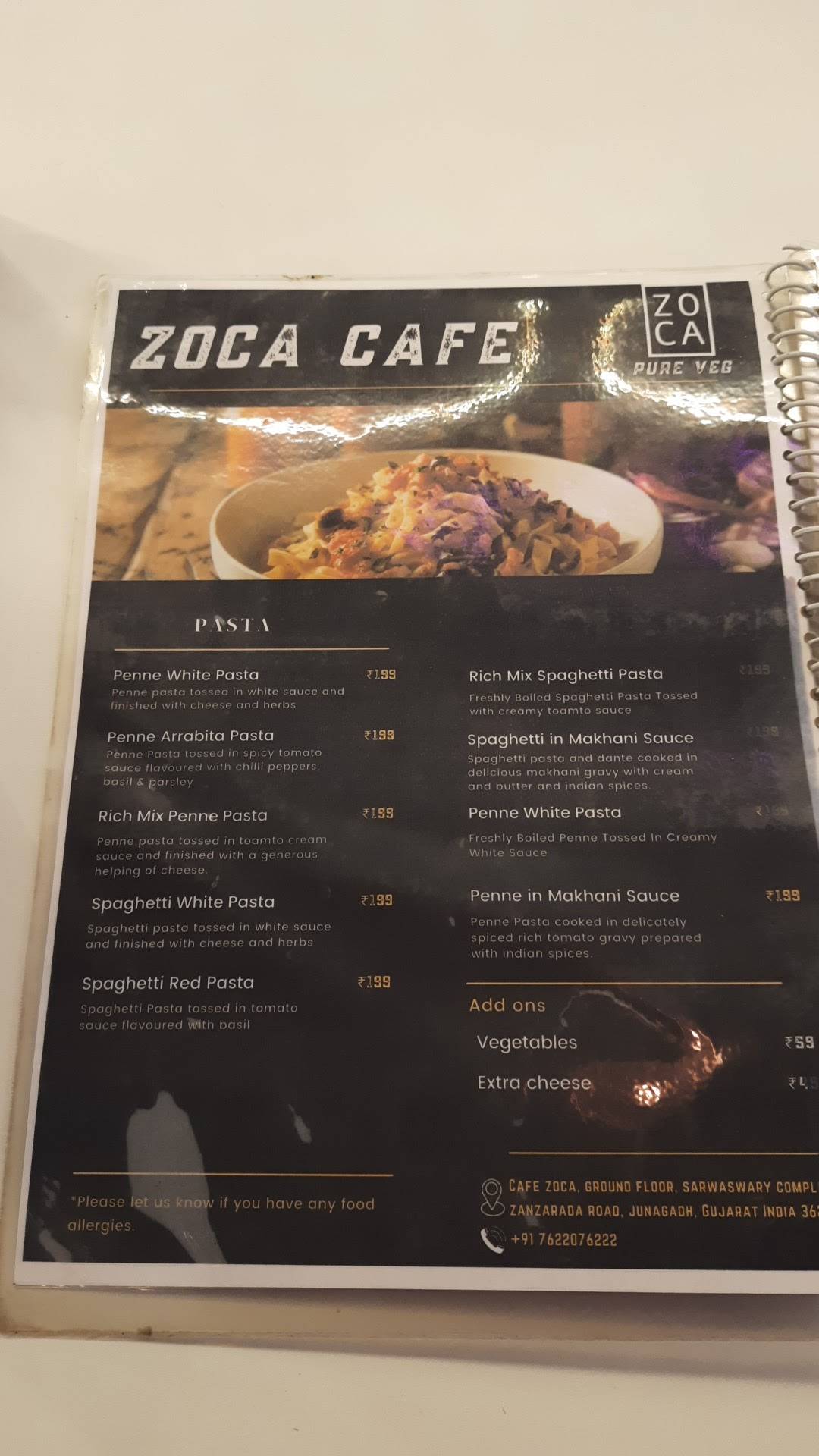 ZOCA Café menu