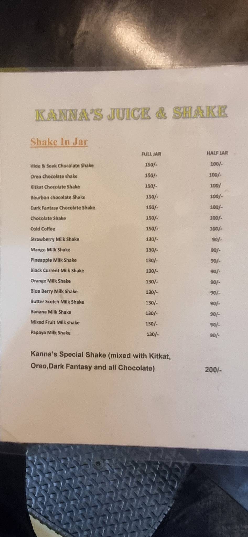 KANNA'S KITCHEN menu