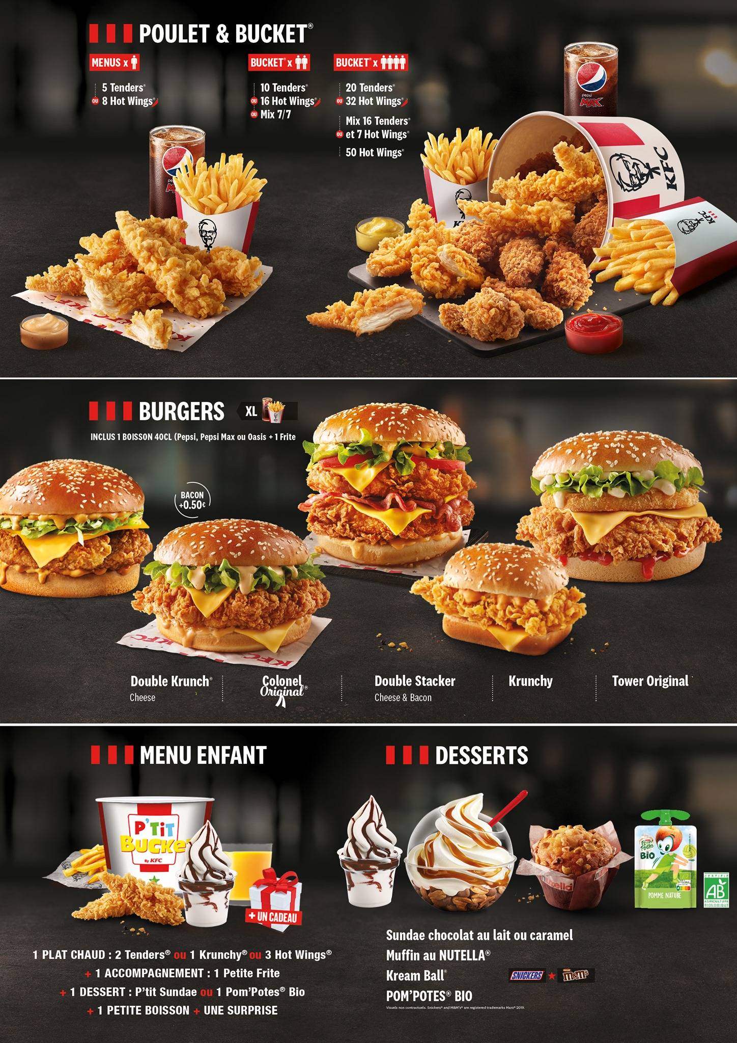 Menu de KFC Créteil Foch