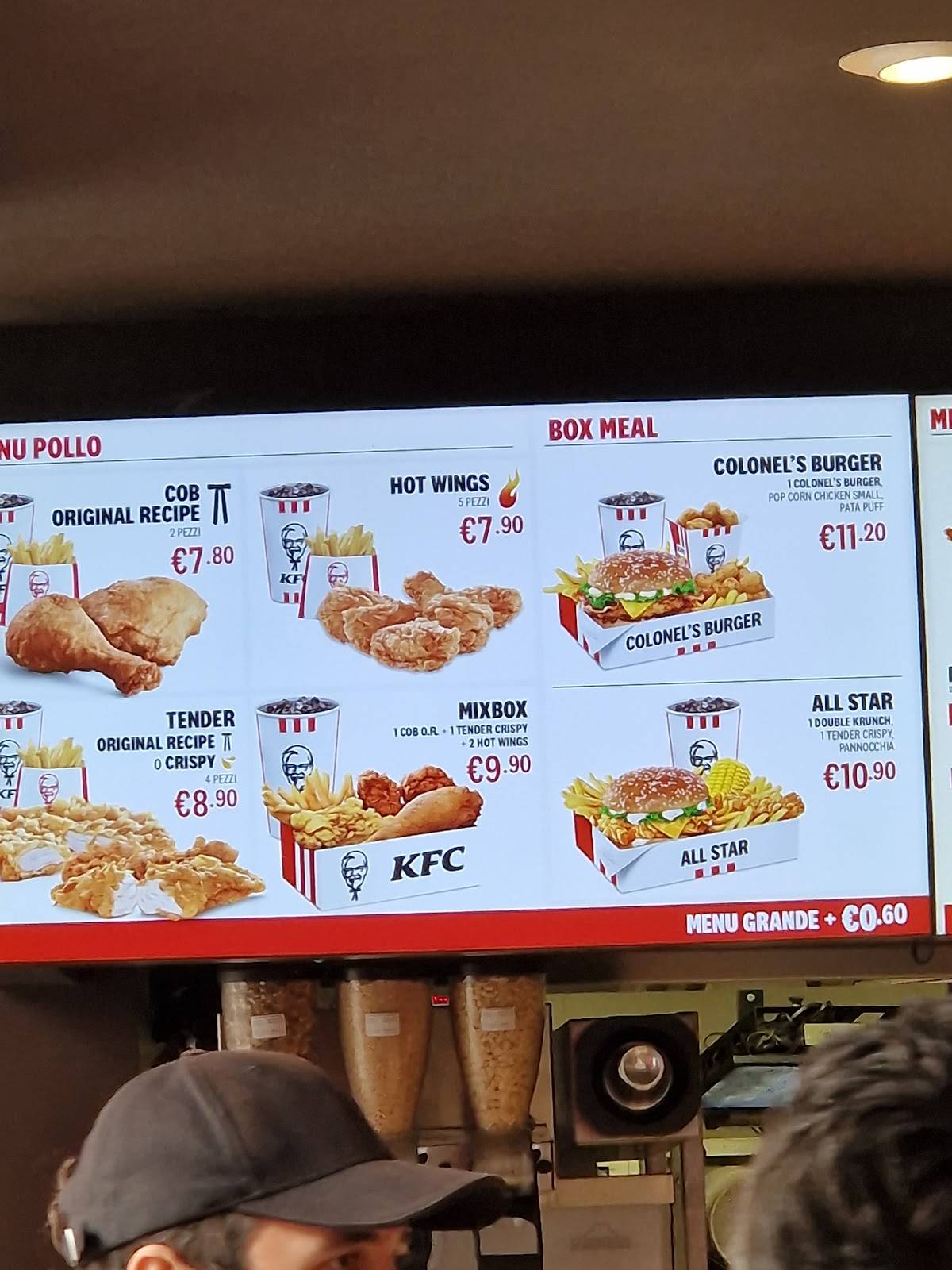 Menu da KFC fast food, Milano, Via Orefici